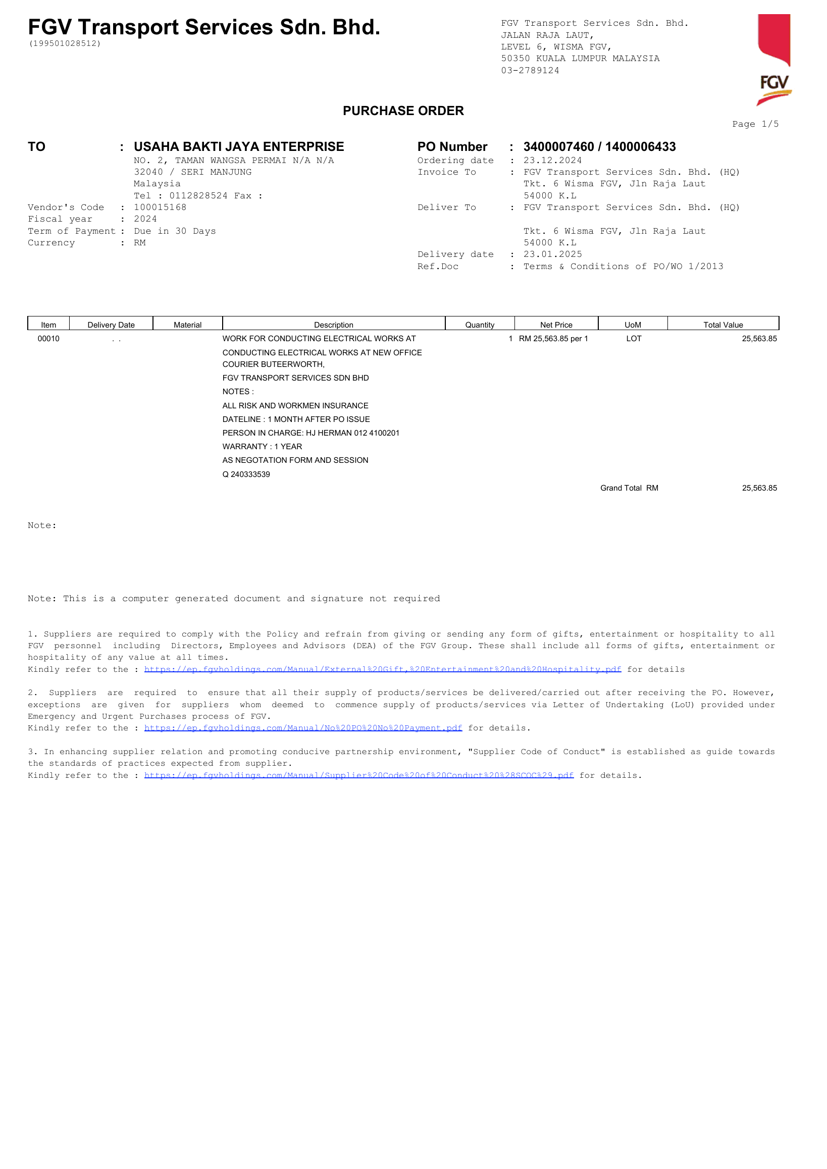 PO 3400007460 image proof for integrated building maintenance