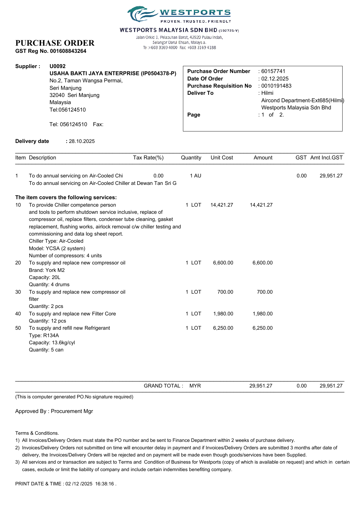 PO 60157741 Westports image proof for substation-related works