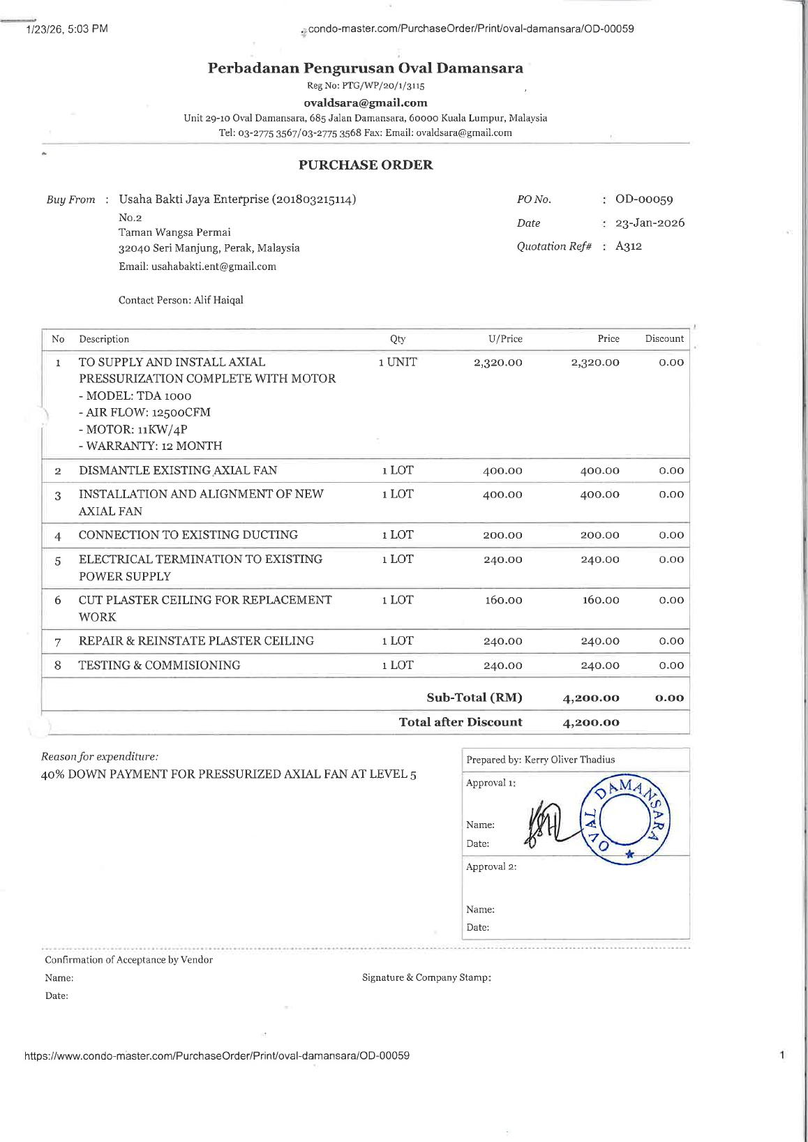 Pressurized axial fan PO image proof for factory maintenance