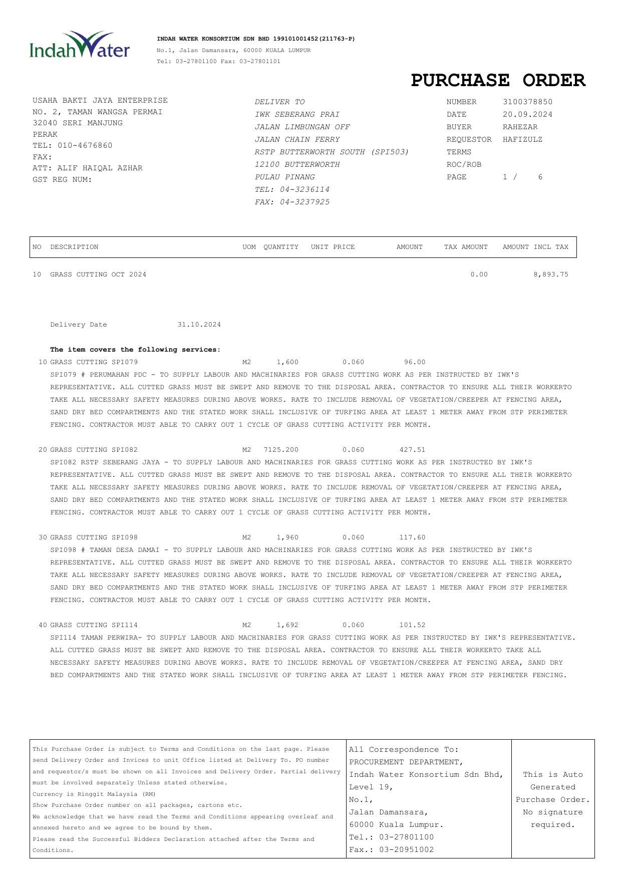 Actual PO image proof for Integrated Building Maintenance project