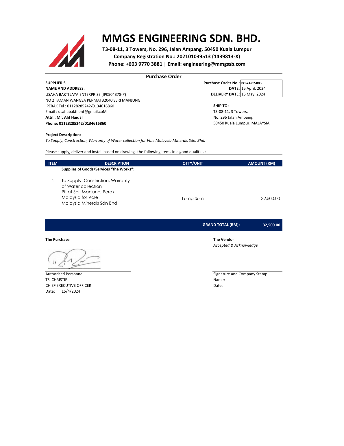 Vale PO image proof for factory chiller maintenance